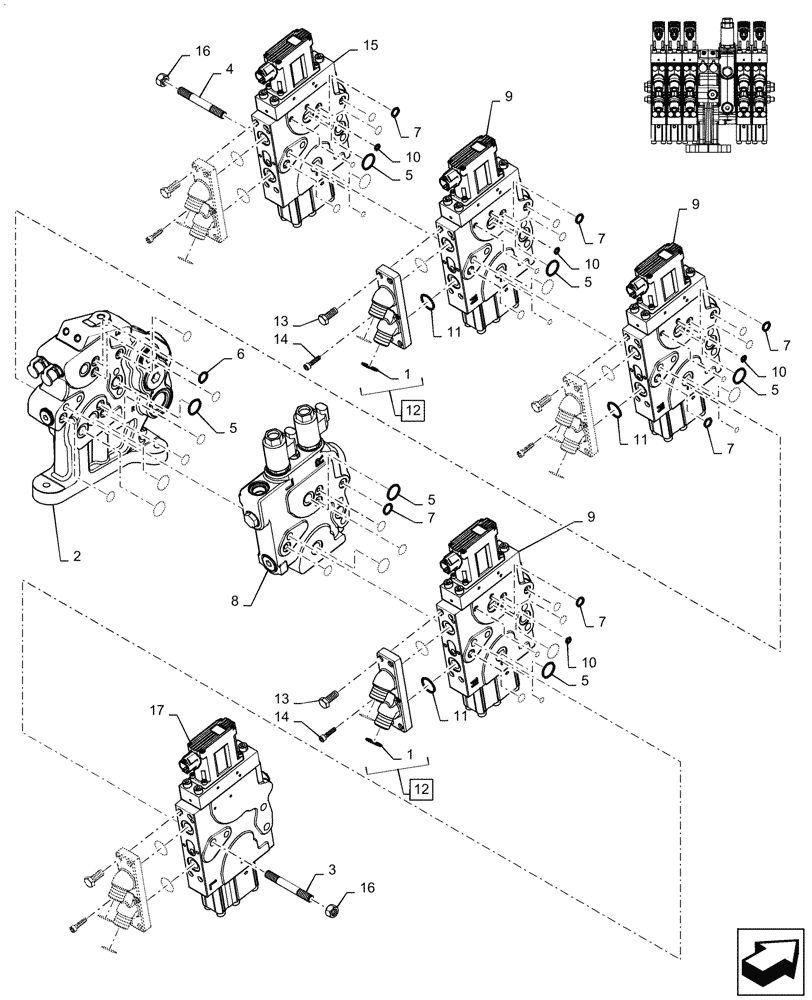 Схема запчастей Case IH MAGNUM 250 - (35.204.BE[39]) - VALVE ASSY, 5 STACK AUX VALVES STD/HI FLOW - ASN ZGRF01054 (35) - HYDRAULIC SYSTEMS