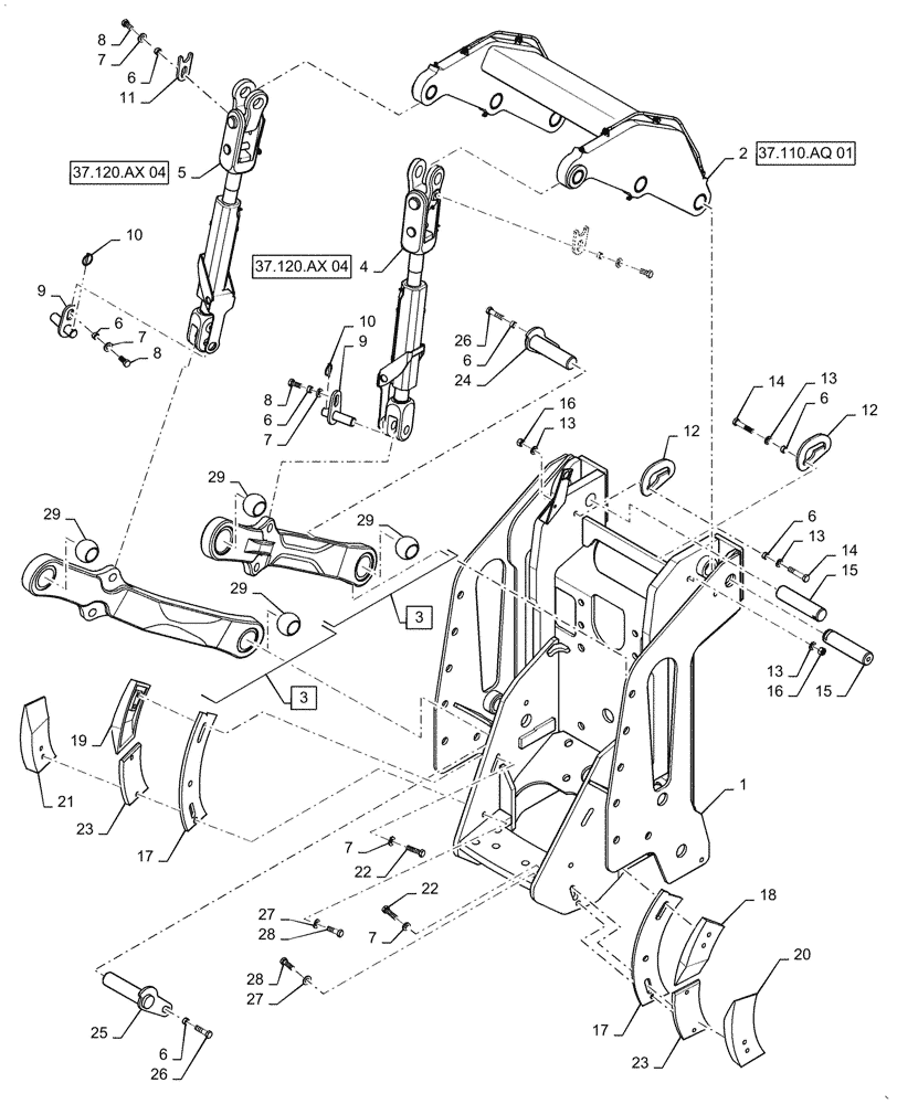 Схема запчастей Case IH STEIGER 350 - (37.120.AX[05]) - 3 POINT HITCH MOUNT / ASSY, ASN ZDF138001 (37) - HITCHES, DRAWBARS & IMPLEMENT COUPLINGS