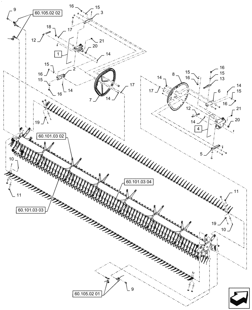 Схема запчастей Case IH 3152 - (60.101.03[01]) - REEL, ASSY, 35FT, PLASTIC TINE (60) - PRODUCT FEEDING