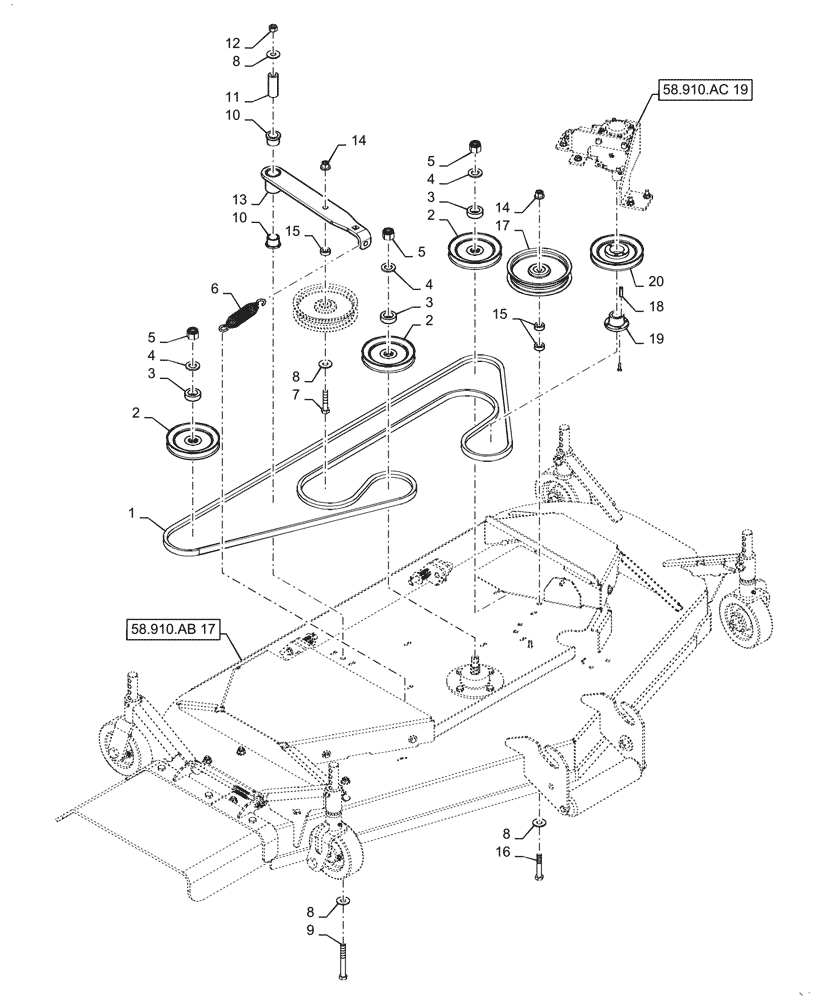 Схема запчастей Case IH MW166S - (58.910.AC[17]) - VAR - 717966016 - MOWER DECK PULLEY DRIVE (BSN YDWWL5001) (58) - ATTACHMENTS/HEADERS