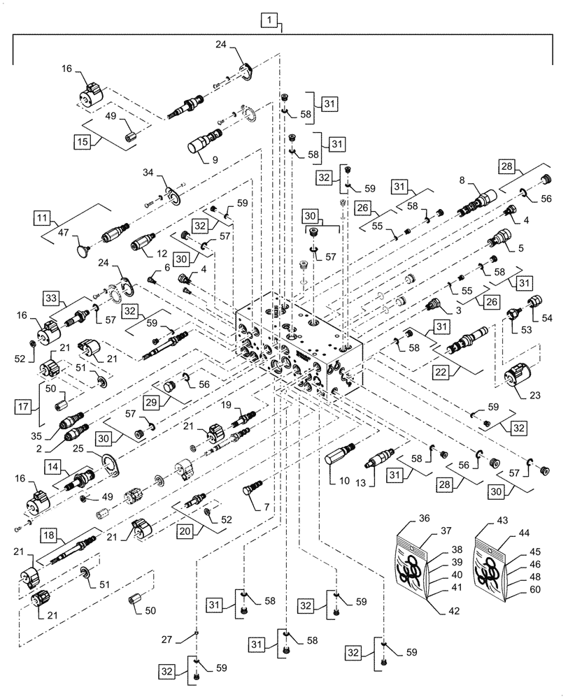 Схема запчастей Case IH 5088 - (35.415.AA[04]) - VAR - 425081, 425082, 425083, 425086, 425087, 425088, 425125, 425126 - FEEDER VALVE BODY, LATERAL TILT/HILLCO (35) - HYDRAULIC SYSTEMS