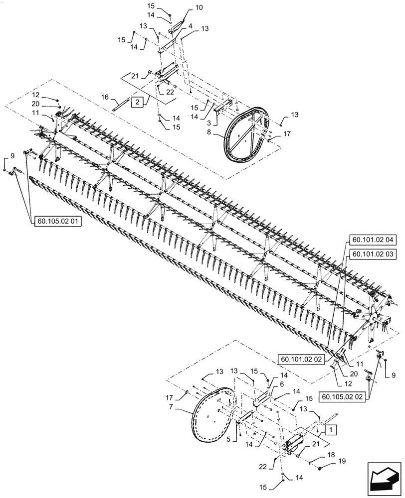 Схема запчастей Case IH 3162 - (60.101.02[01]) - REEL, ASSY, 30FT PLASTIC TINE (60) - PRODUCT FEEDING