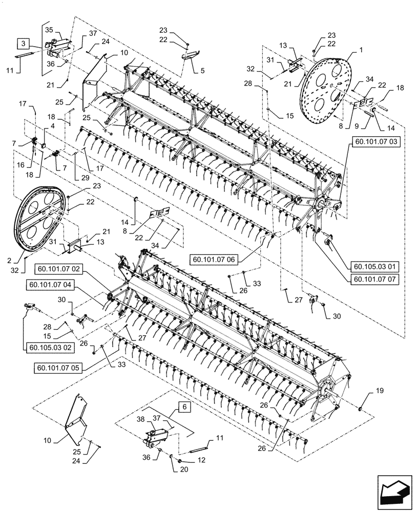 Схема запчастей Case IH 3152 - (60.101.07[01]) - REEL, ASSY, 30FT CENTER DOUBLE CAM, STEEL TINE, ASN YEH050000 (60) - PRODUCT FEEDING