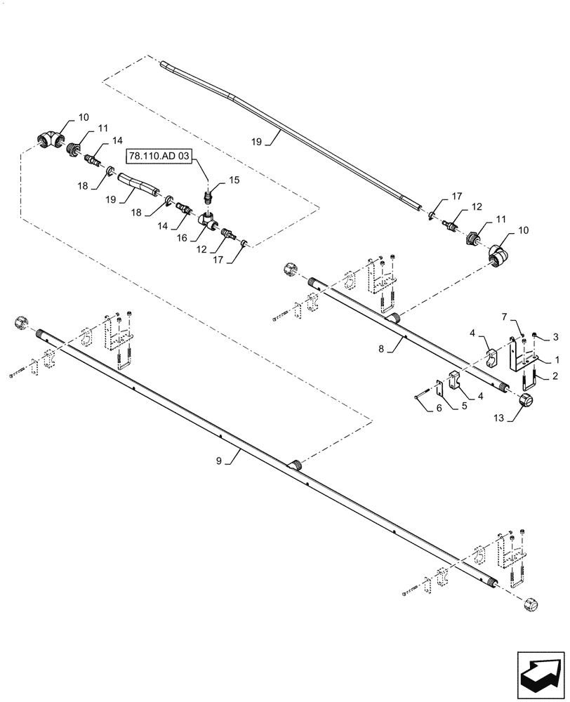 Схема запчастей Case IH PATRIOT 3240 - (78.110.AE[23]) - SPRAYBAR, 100, 6 SECTION, LO FLOW, 20" SPACING, RH OUTER AND BREAKAWAY (78) - SPRAYING