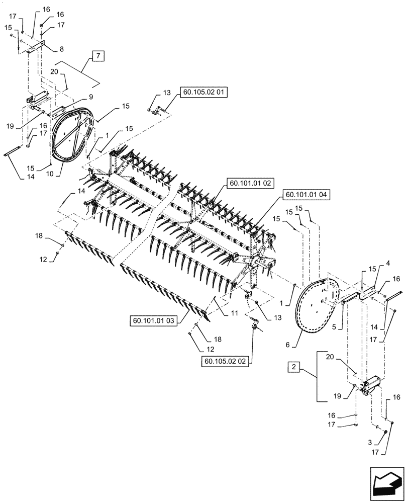 Схема запчастей Case IH 3152 - (60.101.01[01]) - REEL, ASSY, 25FT, PLASTIC TINE (60) - PRODUCT FEEDING