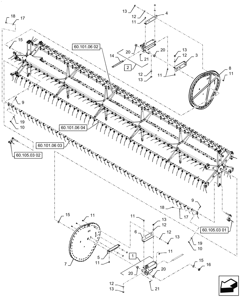 Схема запчастей Case IH 3152 - (60.101.06[01]) - REEL, ASSY 25FT, STEEL TINE (60) - PRODUCT FEEDING