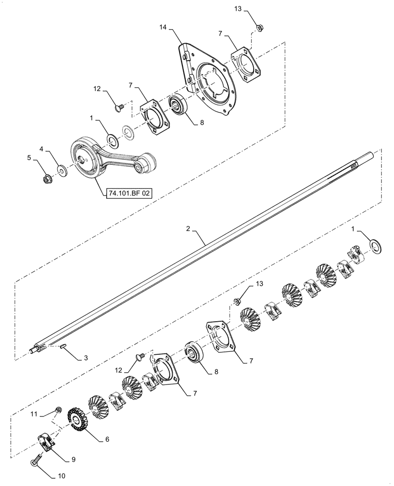 Схема запчастей Case IH 7140 - (74.101.BB) - CLEANING SYSTEM DRIVE SHAFT (74) - CLEANING