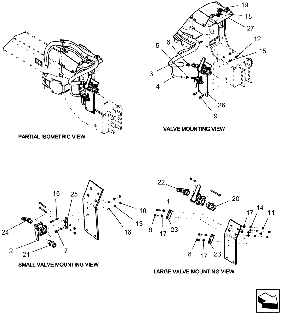 Схема запчастей Case IH 1240 - (75.110.19) - LIQUID FERTILIZER - LAYOUT TONGUE HOSE ROUTING 12 ROW, 16 ROW, 12/23 ROW, 16/31 ROW & 24 ROW - FRONT DETAILS (75) - SOIL PREPARATION