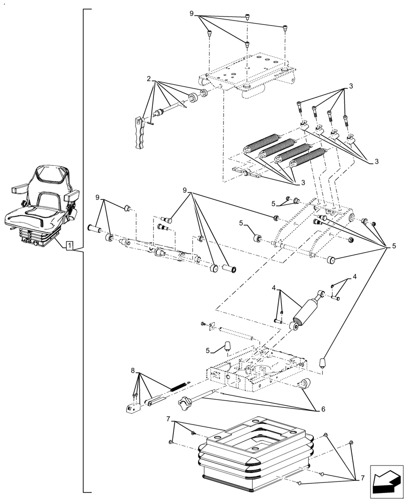 Схема запчастей Case IH FARMALL 130A - (90.120.BB[01]) - VAR - 391268 - SEAT PEDESTAL & MECHANICAL SUSPENSION (90) - PLATFORM, CAB, BODYWORK AND DECALS