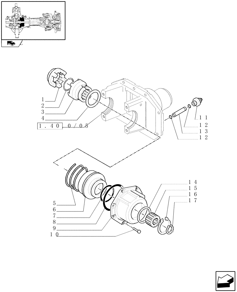 Схема запчастей Case IH MAXXUM 115 - (1.40.0/07[02]) - (CL.3) FRONT AXLE WITH HYDR. DIFFER. LOCK AND STEERING SENSOR - DIFFERENTIAL LOCK (04) - FRONT AXLE & STEERING