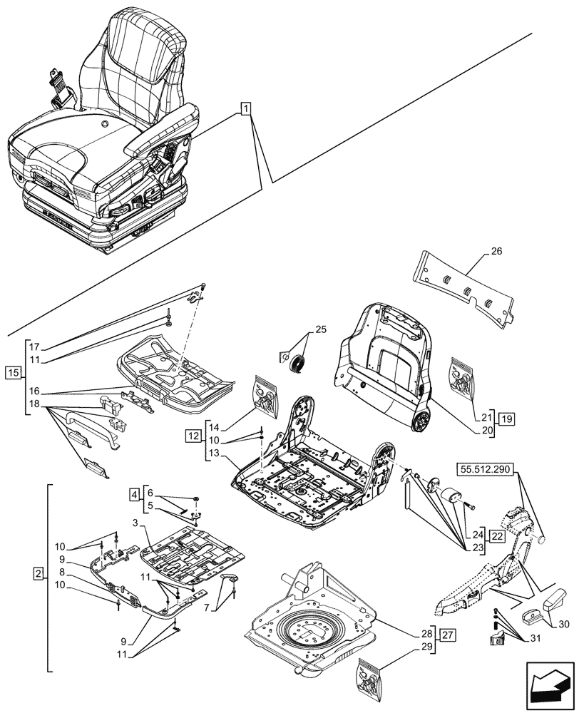 Схема запчастей Case IH OPTUM 270 CVT - (90.124.130) - VAR - 758789 - SEAT, AIR SUSPENSION, COMFORT PACK 3, BASE PLATE (90) - PLATFORM, CAB, BODYWORK AND DECALS