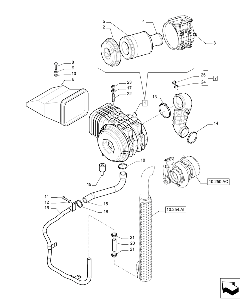 Схема запчастей Case IH PUMA 230 - (10.202.AD) - DRY AIR FILTER - PIPES (10) - ENGINE