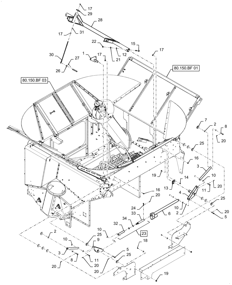 Схема запчастей Case IH 6088 - (80.150.BF[02]) - VAR - 425470, 722511 - GRAIN TANK COVER, INSIDE (80) - CROP STORAGE/UNLOADING