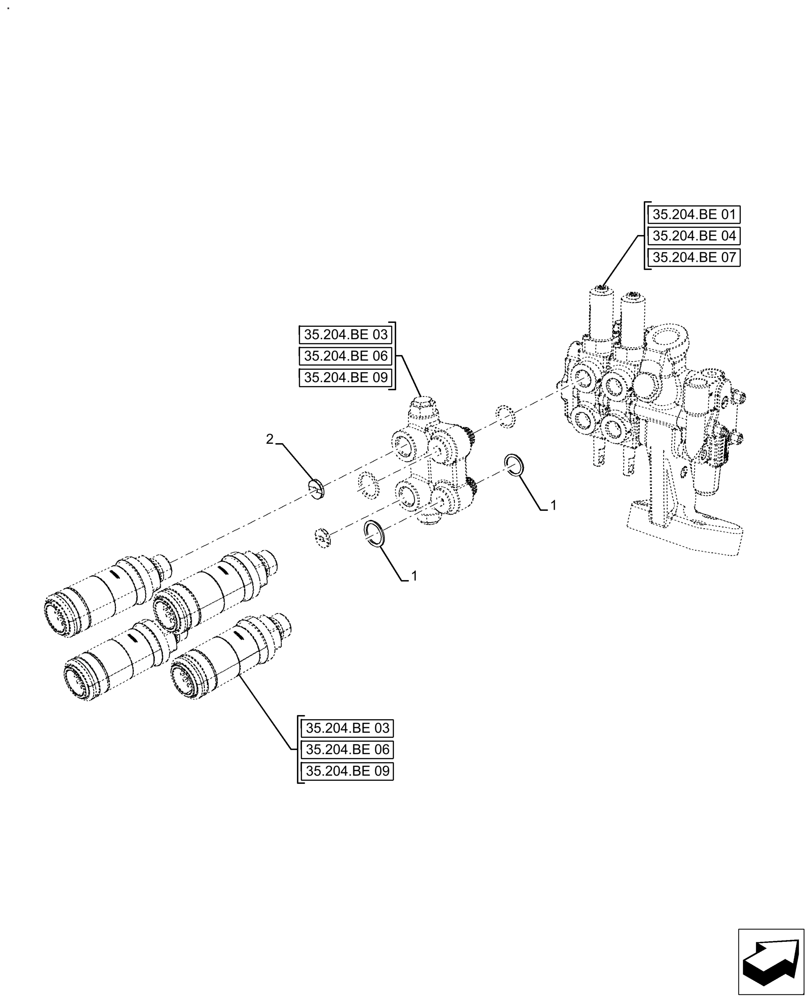 Схема запчастей Case IH FARMALL 140A - (35.204.BE[21]) - VAR - 391267, 336107, 334195 - REMOTE CONTROL VALVE (35) - HYDRAULIC SYSTEMS