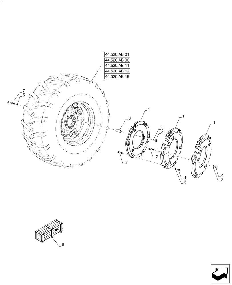 Схема запчастей Case IH FARMALL 130A - (88.100.39[01]) - VAR - 719434 - DIA KIT, REAR, WEIGHTS (88) - ACCESSORIES