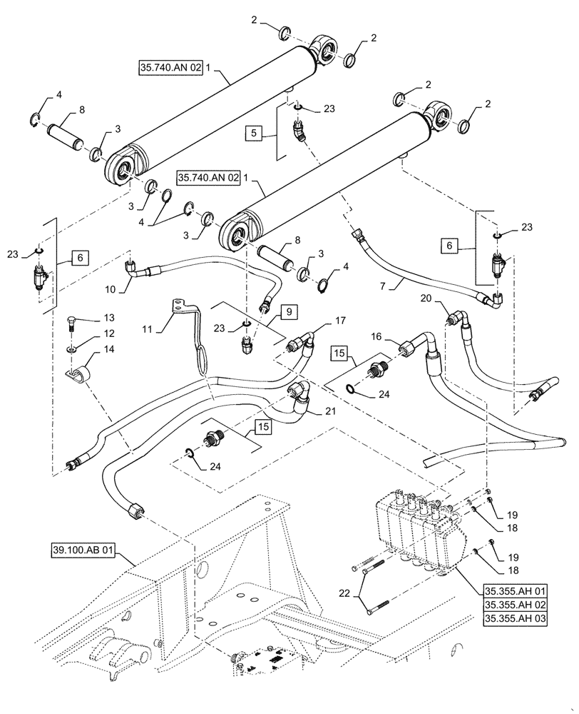 Схема запчастей Case IH 588H - (35.740.AN[01]) - HYDRAULIC LINE SPOOL VALVE TO TILT CYLINDER (35) - HYDRAULIC SYSTEMS