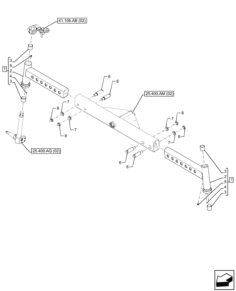 Схема запчастей Case IH FARMALL 100C - (25.400.AD[02]) - VAR - 330581 - FRONT AXLE, EXTENSION, 2WD, HEAVY DUTY (25) - FRONT AXLE SYSTEM