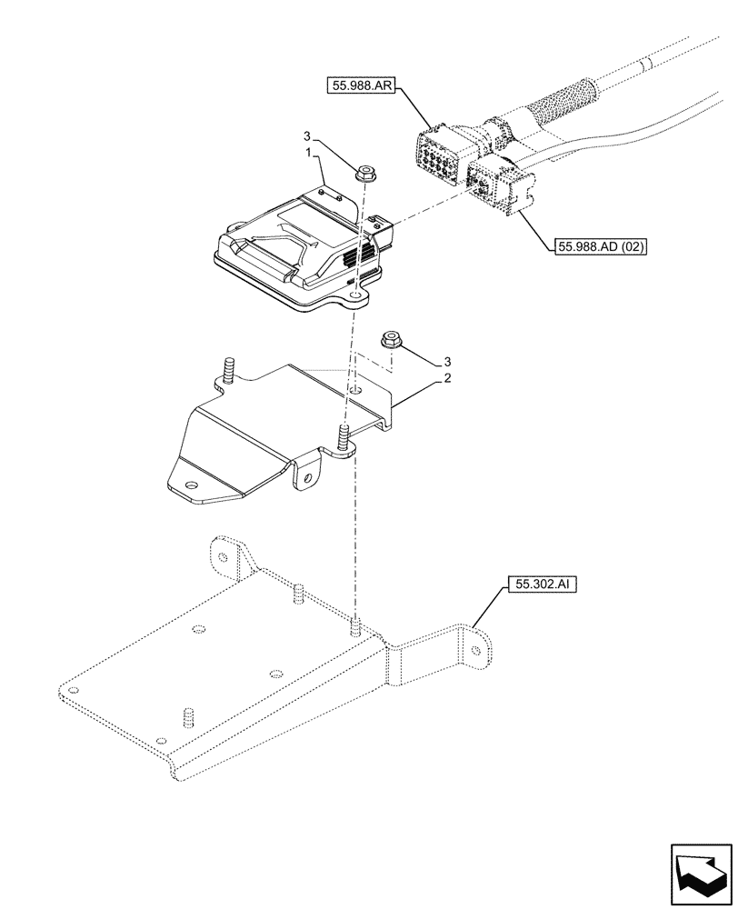 Схема запчастей Case IH PUMA 185 CVT - (55.988.AF[03]) - VAR - 391130, 758000 - ELECTRONIC CONTROL UNIT, NH3 (55) - ELECTRICAL SYSTEMS