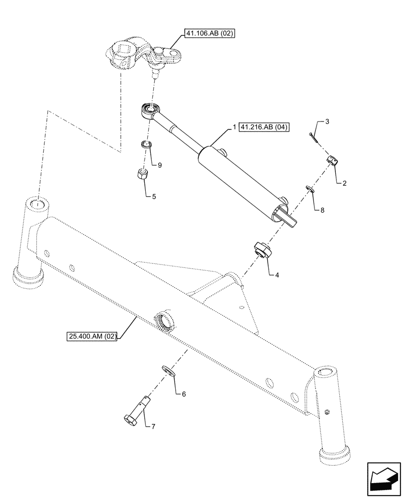 Схема запчастей Case IH FARMALL 100C - (41.216.AB[03]) - VAR - 330581 - FRONT AXLE, OPERATING CYLINDER, 2WD, HEAVY DUTY (41) - STEERING