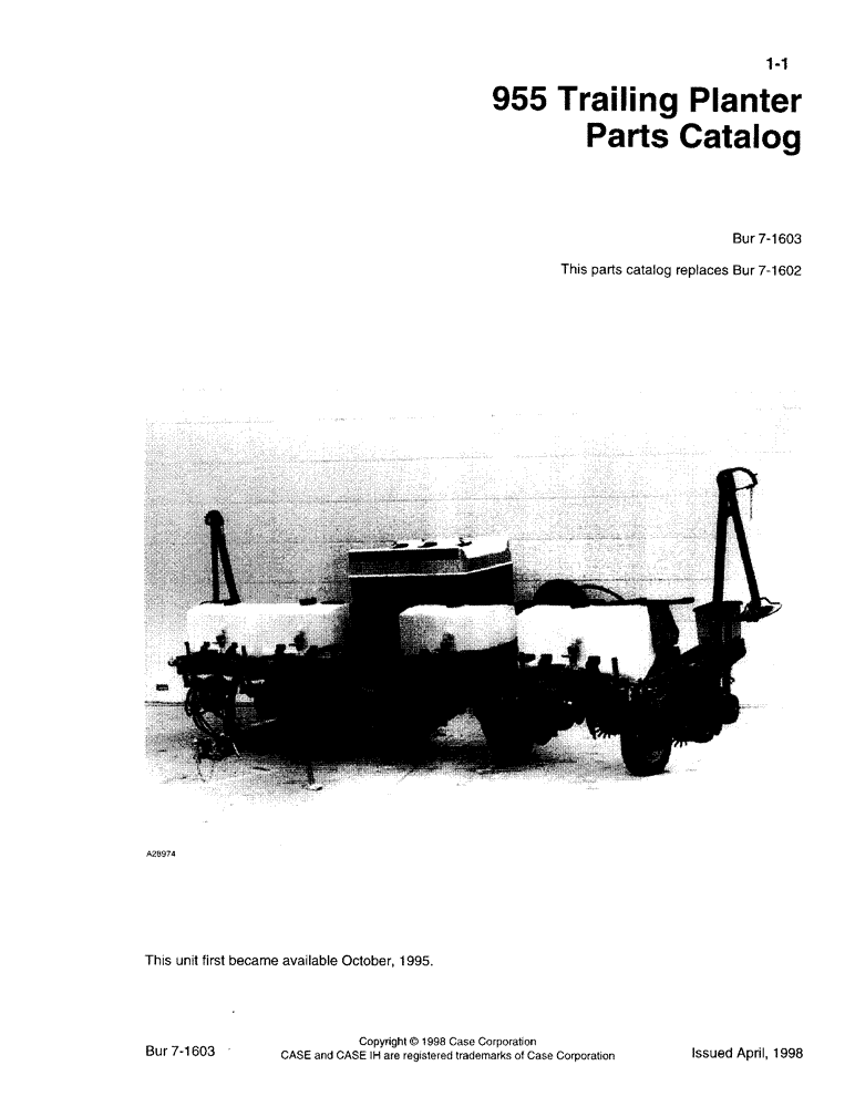 Схема запчастей Case IH 955 - (1-1) - PARTS CATALOG (00) - PICTORIAL INDEX