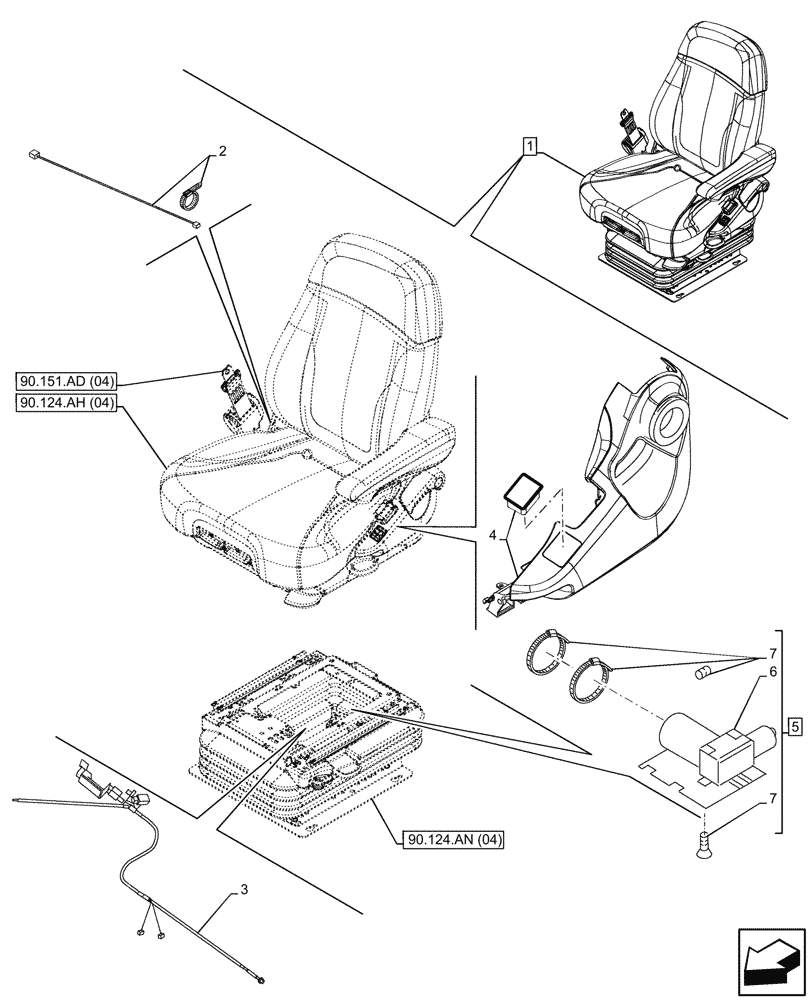 Схема запчастей Case IH PUMA 150 CVT - (55.512.CQ[04]) - VAR - 758265, 759265 - SEAT, AIR SUSPENSION, DELUXE FABRIC COMFORT PACK EHR, SENSOR (55) - ELECTRICAL SYSTEMS