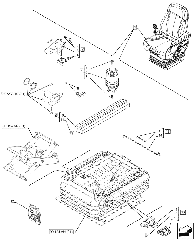 Схема запчастей Case IH PUMA 185 - (90.124.AO[01]) - VAR - 758666 - SEAT, AIR SUSPENSION, DELUXE LEATHER COMFORT PACK MHR, DAMPER (90) - PLATFORM, CAB, BODYWORK AND DECALS