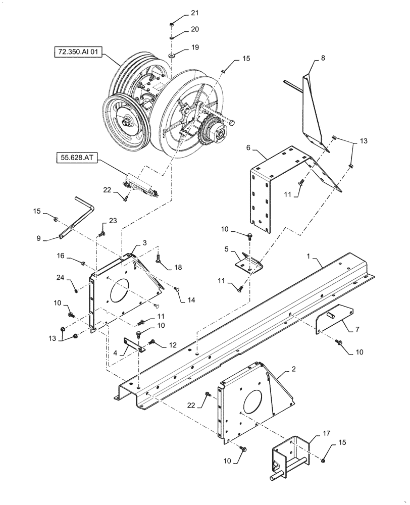 Схема запчастей Case IH 5088 - (72.350.AJ[01]) - SEPARATOR JACKSHAFT SUPPORT, STRAW CHOPPER (72) - SEPARATION