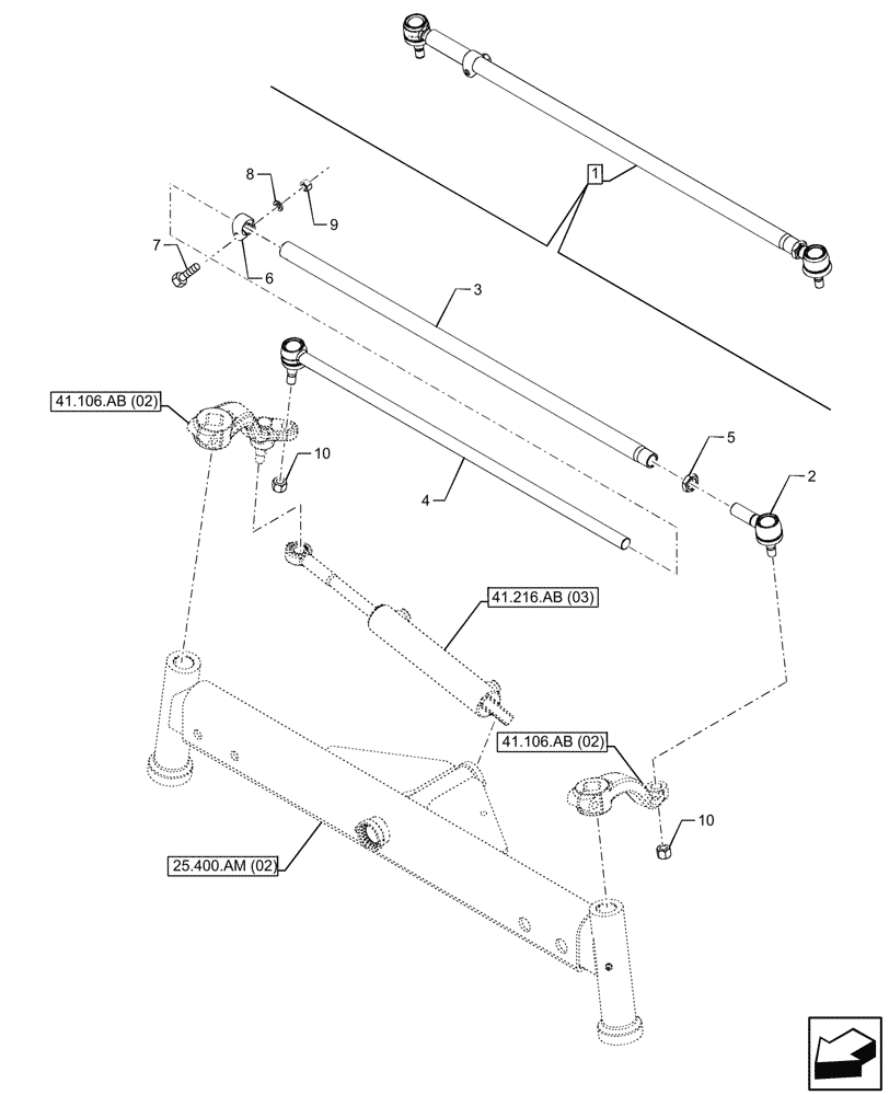 Схема запчастей Case IH FARMALL 110C - (41.106.AC[02]) - VAR - 330581 - FRONT AXLE, ADJUSTMENT ROD, 2WD, HEAVY DUTY (41) - STEERING