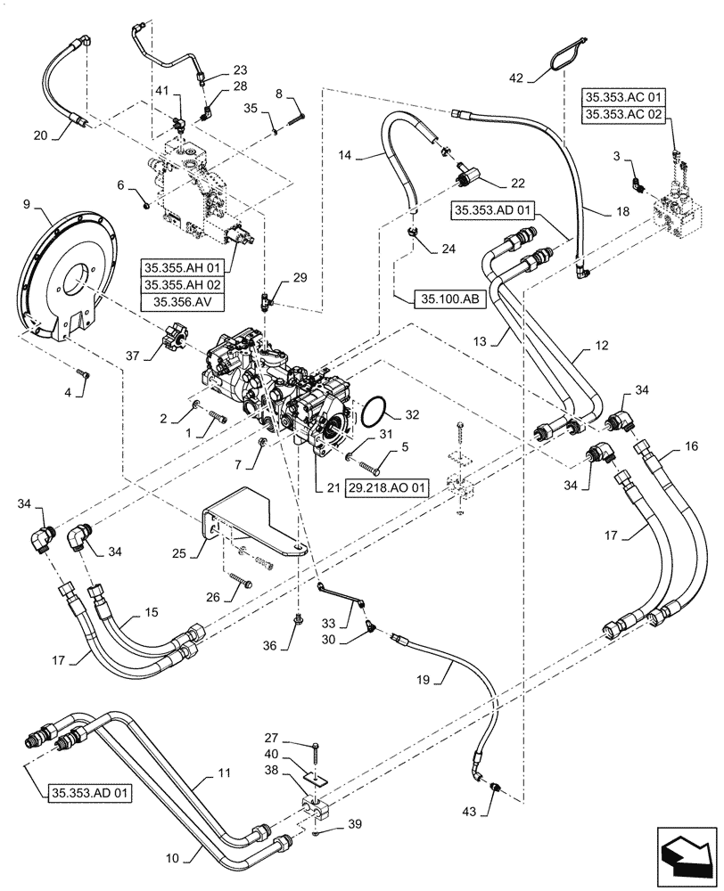 Схема запчастей Case IH TR320 - (29.204.AB[01]) - HYDROSTATIC PUMP, DRIVE LINES, MECHANICAL CONTROLS (20-NOV-2015 & NEWER) (29) - HYDROSTATIC DRIVE