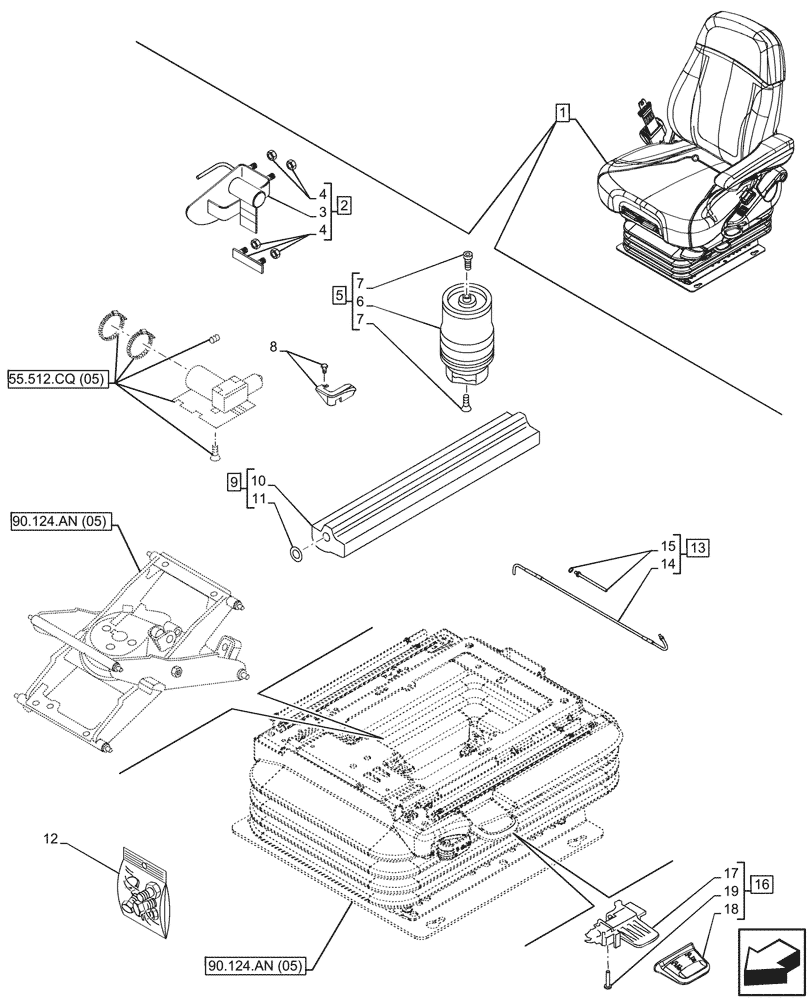 Схема запчастей Case IH PUMA 185 - (90.124.AO[04]) - VAR - 758666 - SEAT, AIR SUSPENSION, DELUXE LEATHER COMFORT PACK EHR, DAMPER (90) - PLATFORM, CAB, BODYWORK AND DECALS