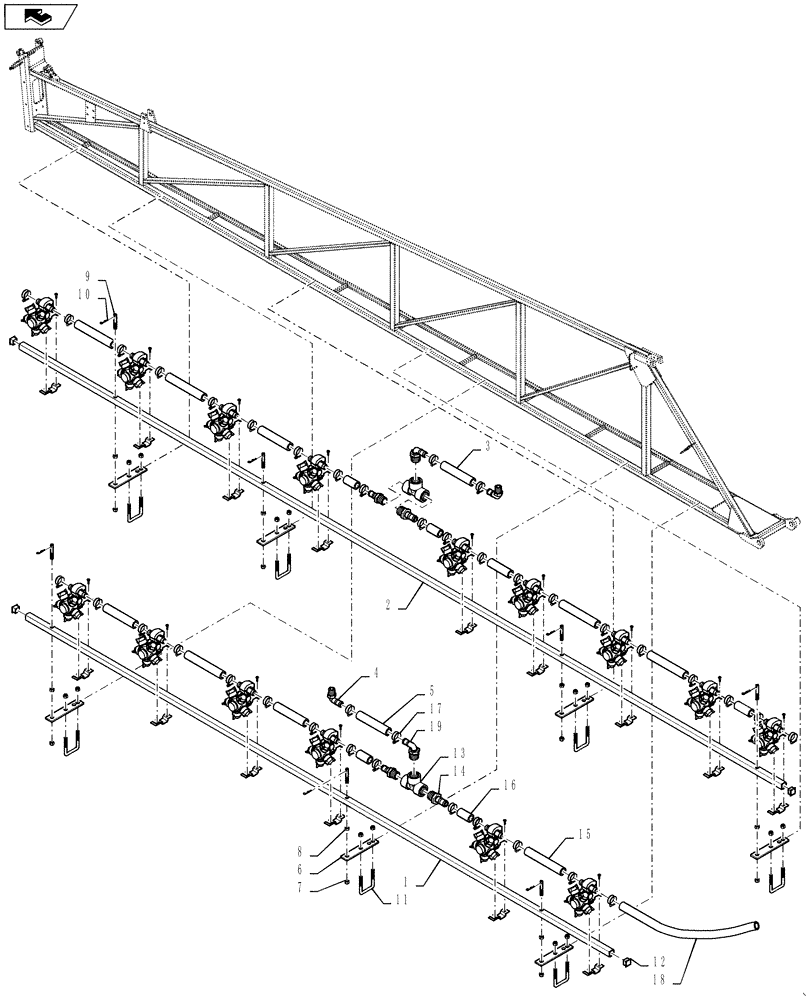 Схема запчастей Case IH 4420 - (09-057) - BOOM. MID PLUMBING, 6 SECTION, LO-FLOW Liquid Plumbing