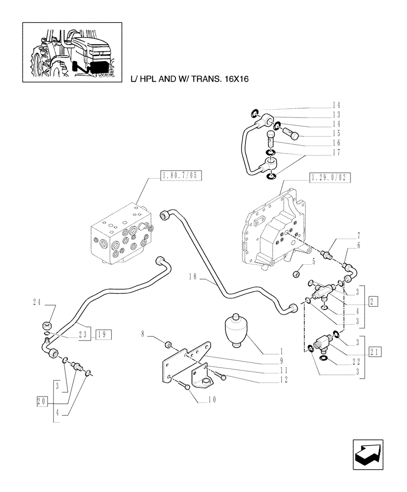 Схема запчастей Case IH MXU110 - (1.29.7/05[02]) - (VAR.831/1) CCLS WITH 2 MECHANICAL CONTROL VALVE - GEARBOX LUBRICATION PIPING (03) - TRANSMISSION