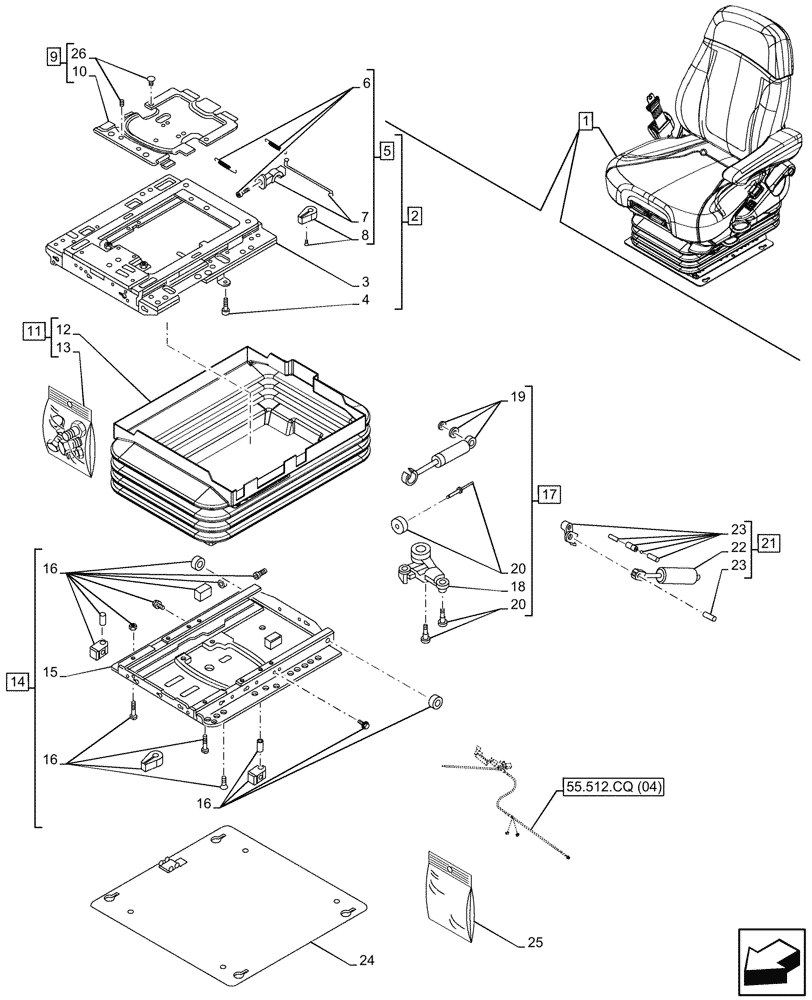 Схема запчастей Case IH PUMA 185 - (90.124.AN[04]) - VAR - 758265, 759265 - SEAT, AIR SUSPENSION, DELUXE FABRIC COMFORT PACK EHR, SUSPENSION COMPONENTS (90) - PLATFORM, CAB, BODYWORK AND DECALS