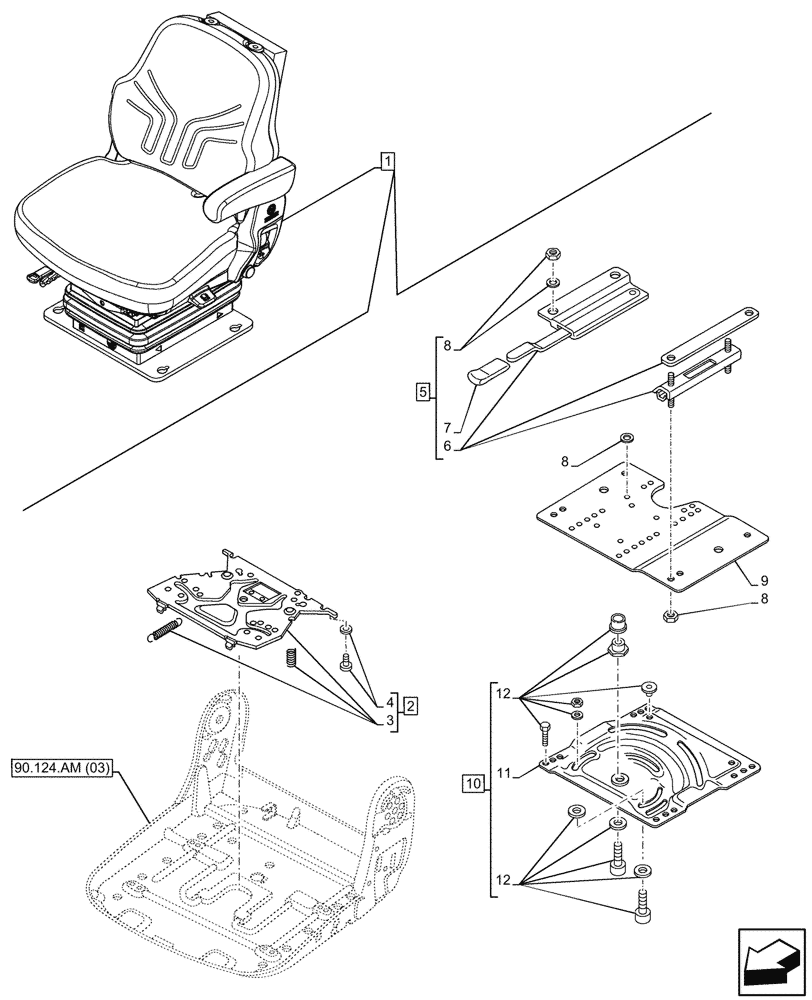 Схема запчастей Case IH MAXXUM 115 - (90.124.AM[04]) - VAR - 391283 - SEAT, AIR SUSPENSION, SUPPORT (90) - PLATFORM, CAB, BODYWORK AND DECALS
