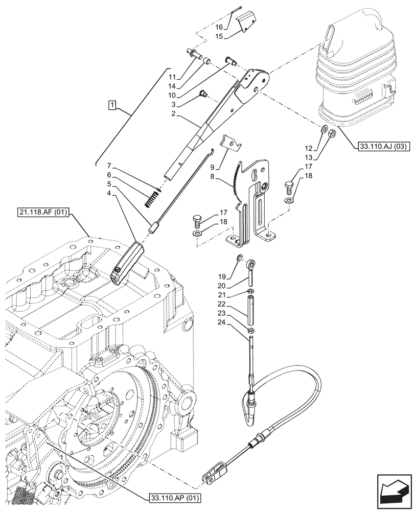 Схема запчастей Case IH MAXXUM 115 - (33.110.AJ[02]) - VAR - 758363, 758438, 758486 - HAND BRAKE, LEVER (33) - BRAKES & CONTROLS