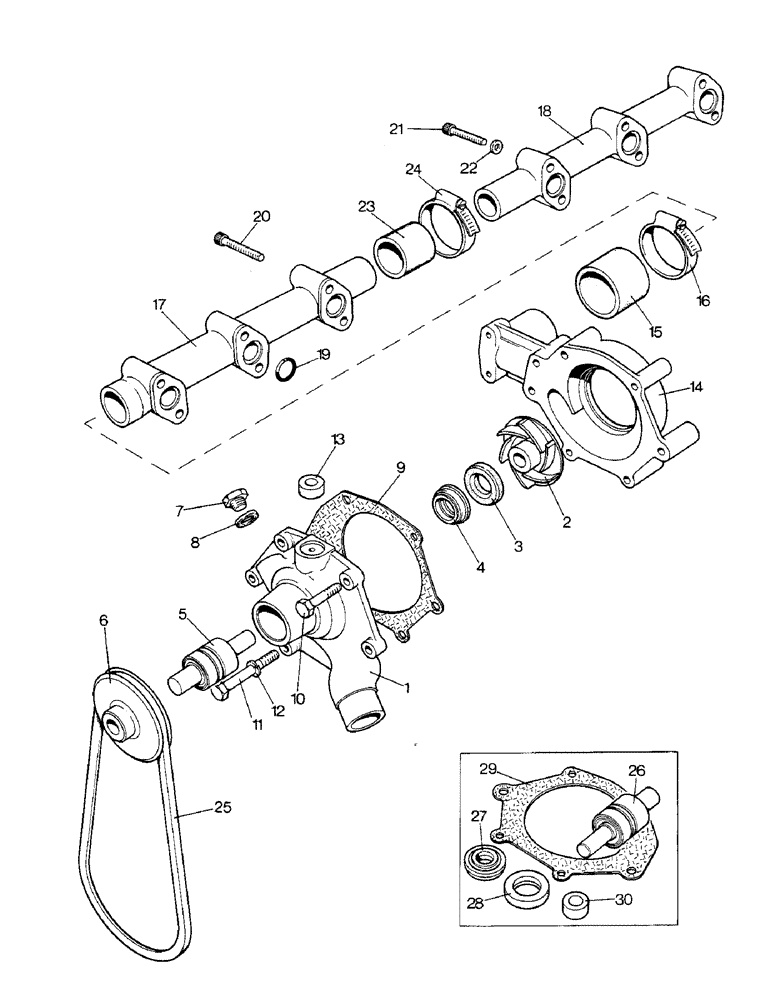 Схема запчастей Case IH 1690 - (A08-1) - WATER PUMP AND PIPES (01) - ENGINE