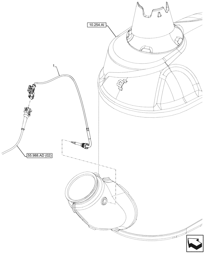 Схема запчастей Case IH PUMA 185 CVT - (55.988.AB[03]) - VAR - 391130, 758000 - MUFFLER, TEMPERATURE SENSORS (55) - ELECTRICAL SYSTEMS