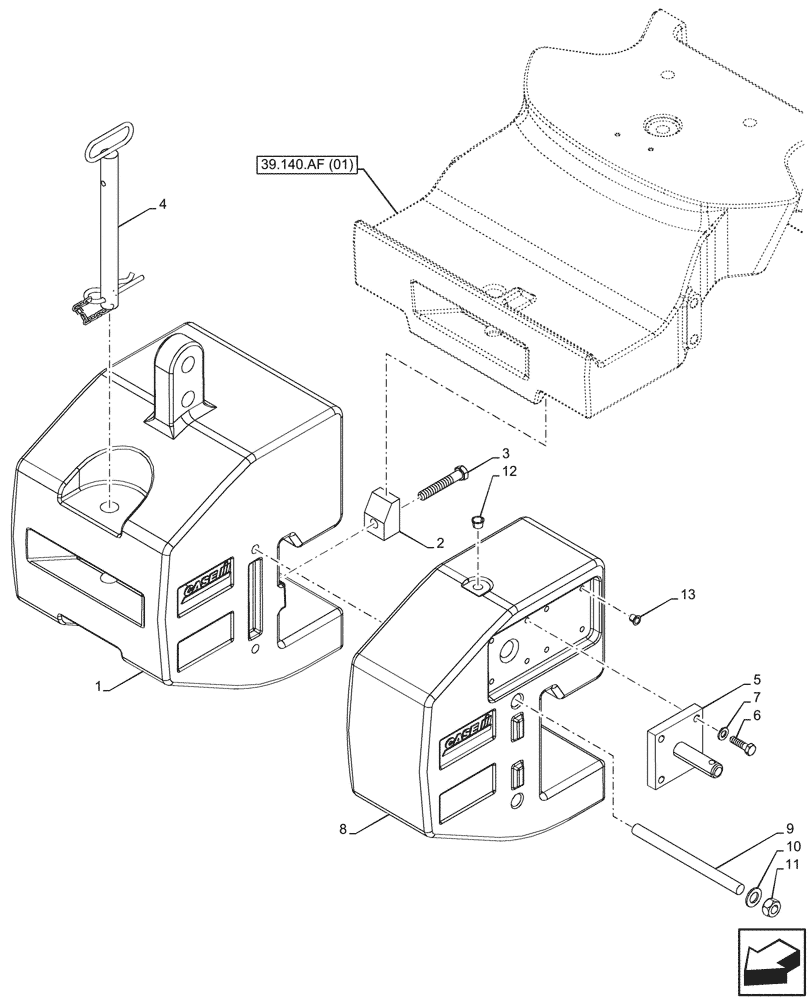 Схема запчастей Case IH PUMA 185 CVT - (39.140.AF[10]) - VAR - 758886 - FRONT WEIGHT (1000KG) (39) - FRAMES AND BALLASTING