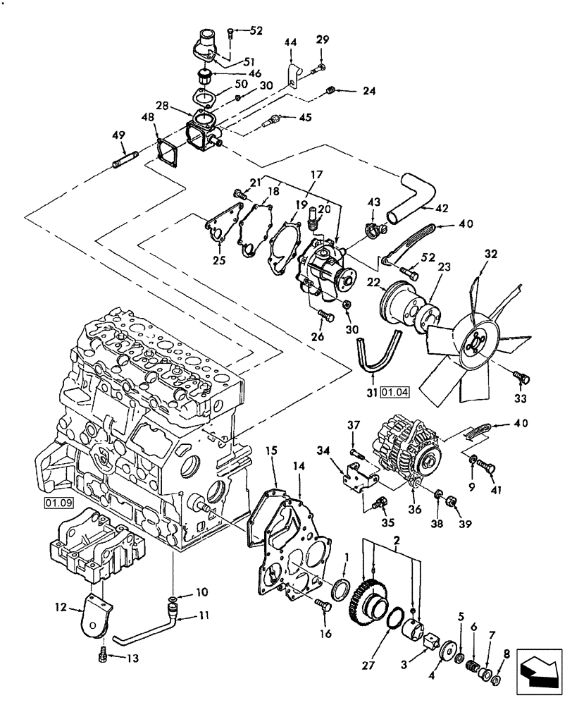 Схема запчастей Case IH DX55 - (01.06) - OIL PUMP, WATER PUMP & FAN (01) - ENGINE