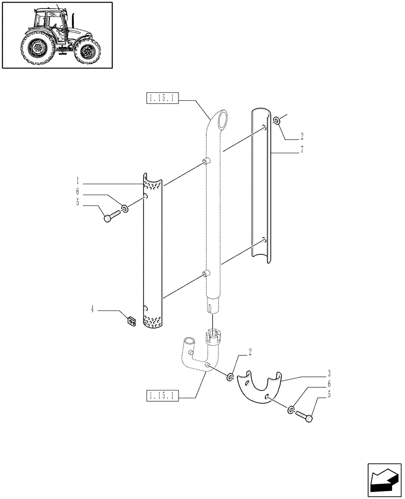 Схема запчастей Case IH JX95 - (1.15.1/01) - (VAR.134-136) VERTICAL MUFFLER SHIELD GUARD PROTECTION (02) - ENGINE EQUIPMENT