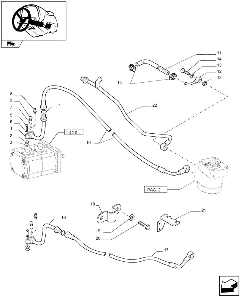 Схема запчастей Case IH FARMALL 90 - (1.92.63[03]) - POWER STEERING - PUMP AND PIPES (10) - OPERATORS PLATFORM/CAB