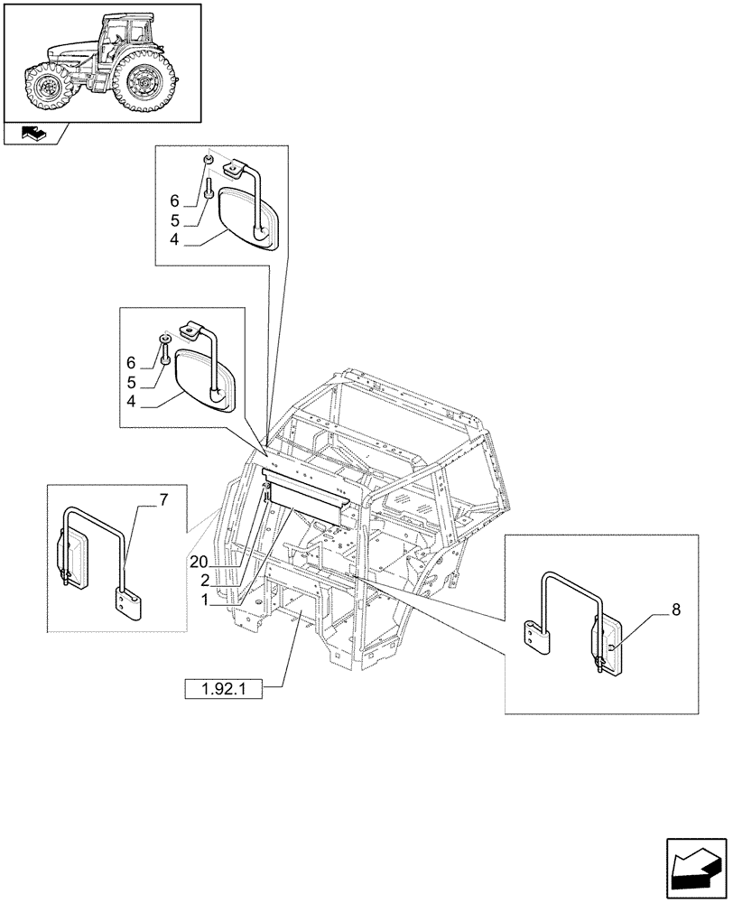 Схема запчастей Case IH FARMALL 105U - (1.93.6) - REARVIEW MIRROR - SUN CURTAIN - W/CAB (10) - OPERATORS PLATFORM/CAB