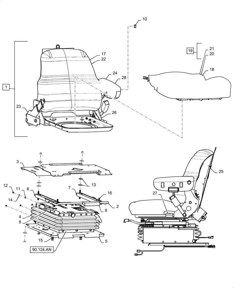 Схема запчастей Case IH 6088 - (90.124.AH[03]) - VAR - 425186 - SEAT CUSHION & ARMREST, CLOTH (90) - PLATFORM, CAB, BODYWORK AND DECALS