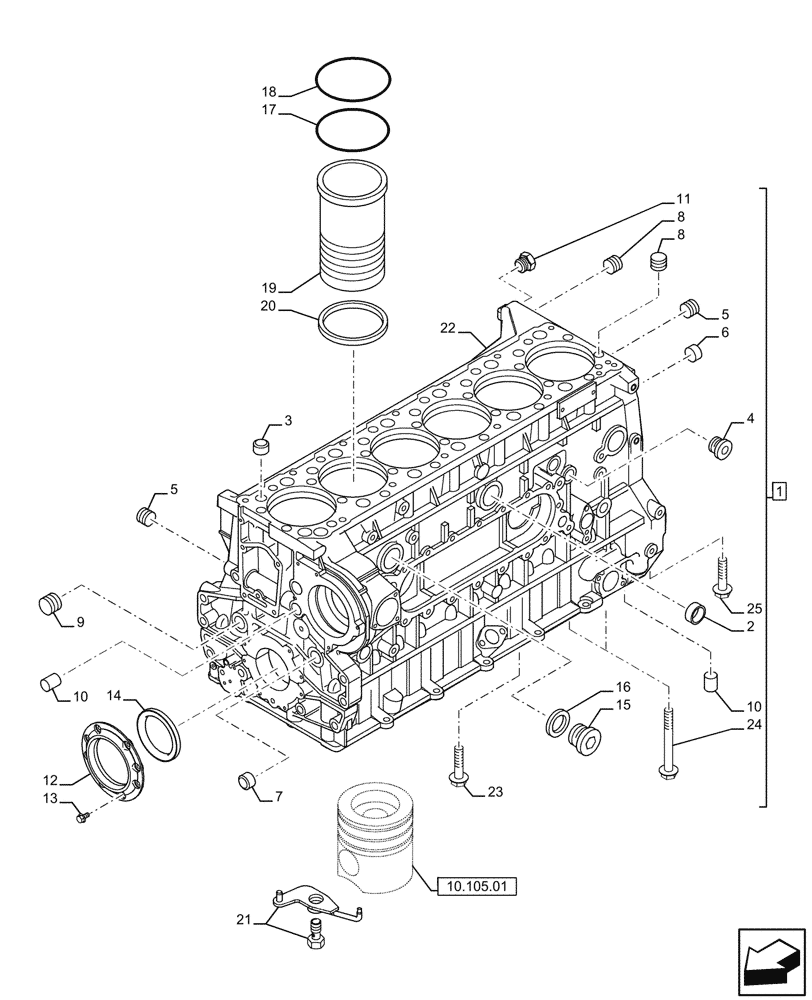 Схема запчастей Case IH F3BFE613B A002 - (10.001.02) - CYLINDER BLOCK & RELATED PARTS (504112913 - 504045977 - 504242485 - 504114488) (10) - ENGINE