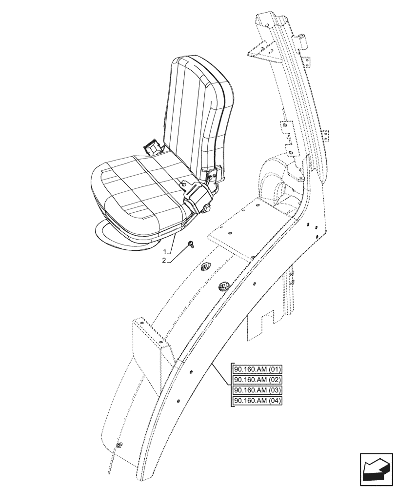 Схема запчастей Case IH PUMA 165 - (90.151.AC[03]) - VAR - 391357 - PASSENGER SEAT (90) - PLATFORM, CAB, BODYWORK AND DECALS