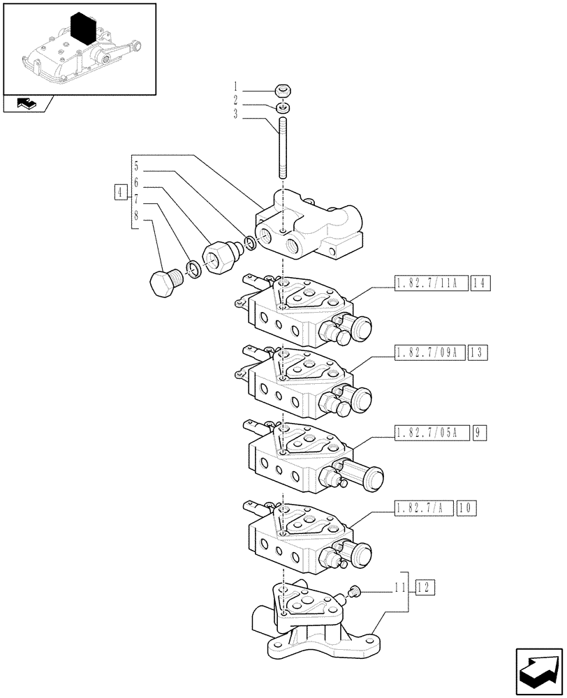 Схема запчастей Case IH FARMALL 75C - (1.82.7/11[01]) - 4 REAR REMOTE VALVES FOR MDC - CONTROL VALVES (VAR.330165) (07) - HYDRAULIC SYSTEM