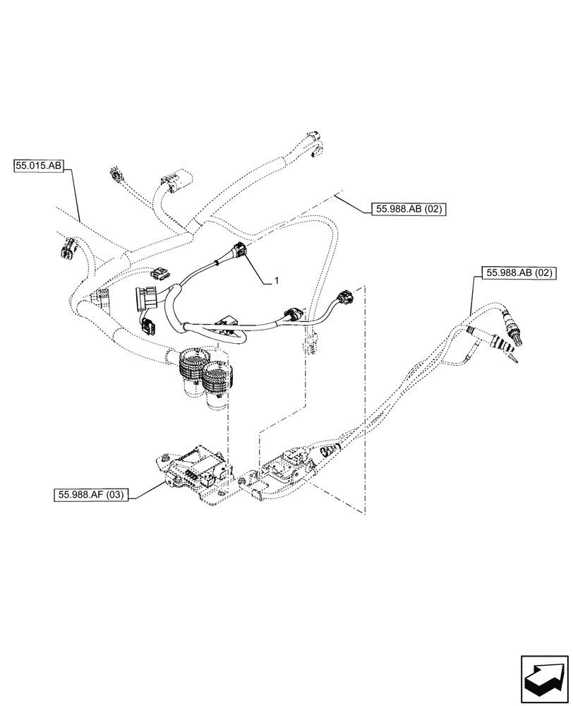 Схема запчастей Case IH PUMA 185 - (55.988.AD[03]) - VAR - 393999 - DENOX HARNESS, RIGHT (55) - ELECTRICAL SYSTEMS
