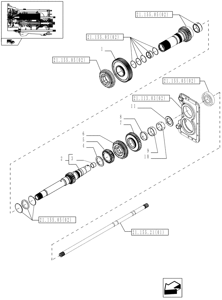 Схема запчастей Case IH MAGNUM 210 - (21.155.06[01]) - TRANSMISSION 50KPH & 40KPH ECONOMY, I & III RANGE GEARS, WITH CONTINUOUSLY VARIABLE TRANSMISSION (21) - TRANSMISSION