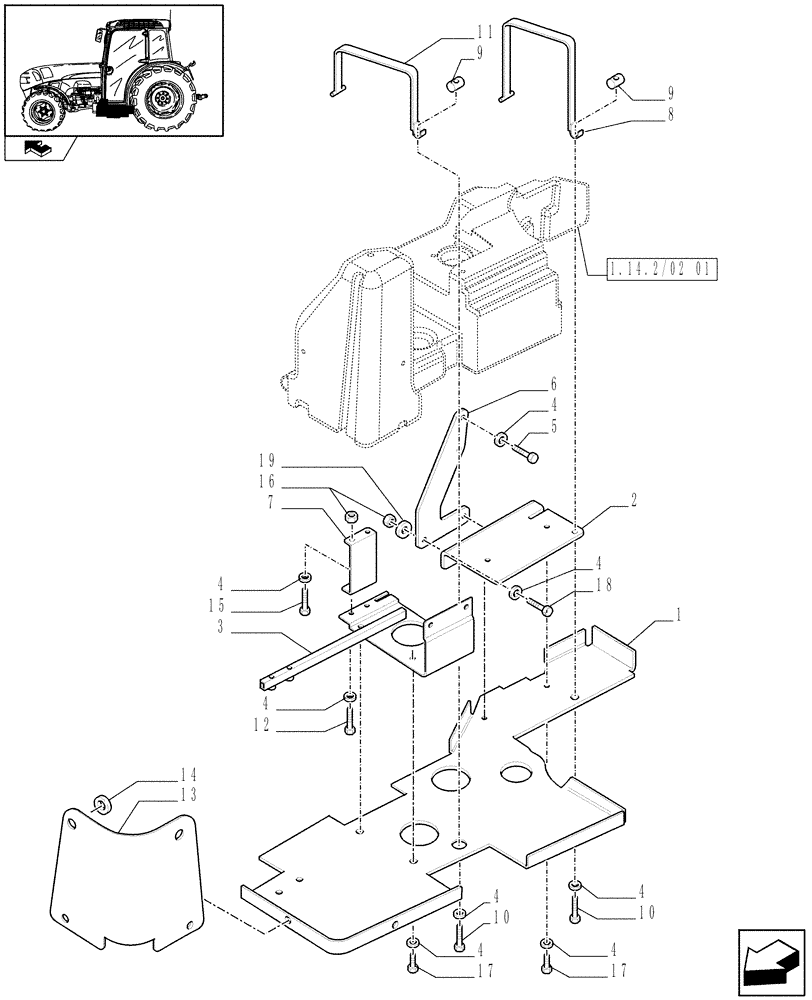 Схема запчастей Case IH FARMALL 95N - (1.14.7/02) - SIDE FUEL TANK SUPPORTS AND FASTENING STRIPS (02) - ENGINE EQUIPMENT