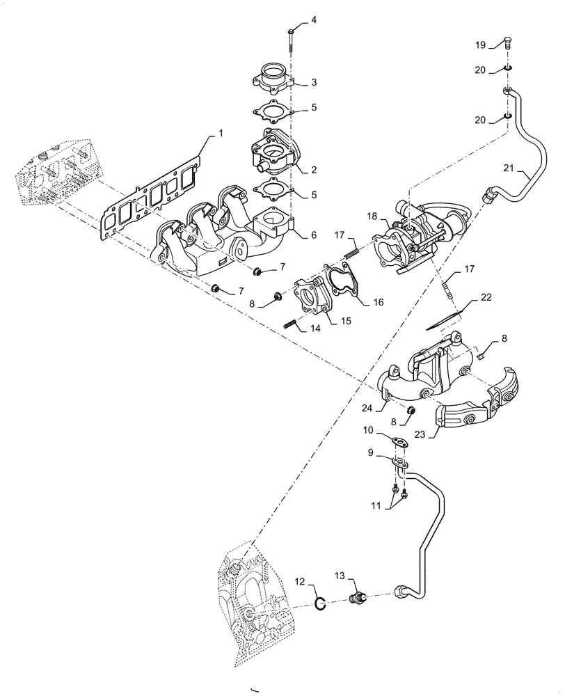 Схема запчастей Case IH FARMALL 60A - (10.250.AC) - TURBOCHARGER, EXHAUST MANIFOLD (10) - ENGINE